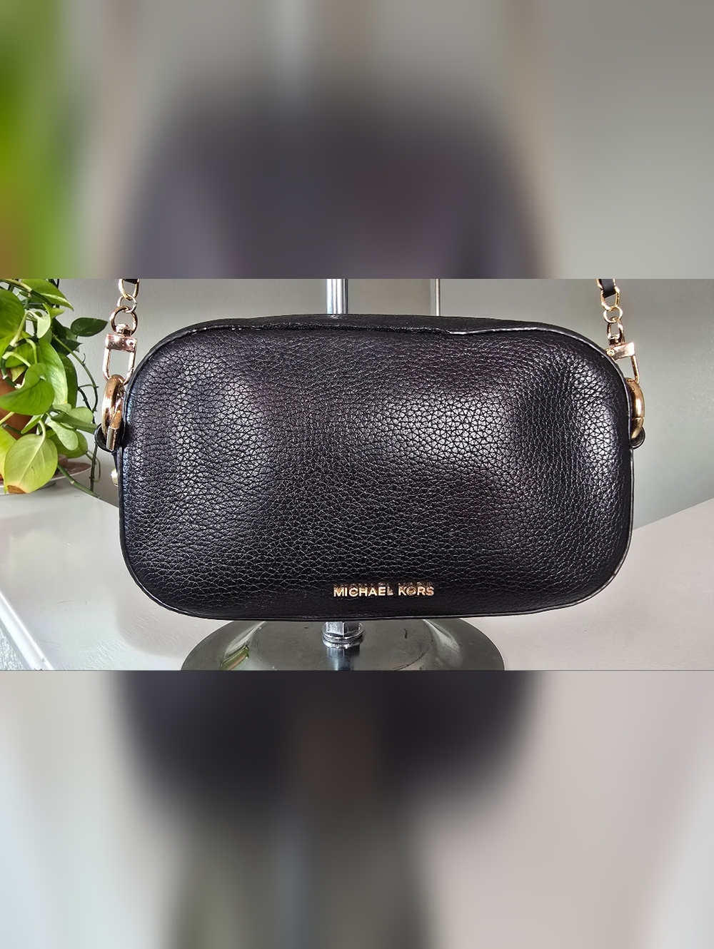 Michael Kors Black Pebbled Leather Camera Style Crossbody Bag